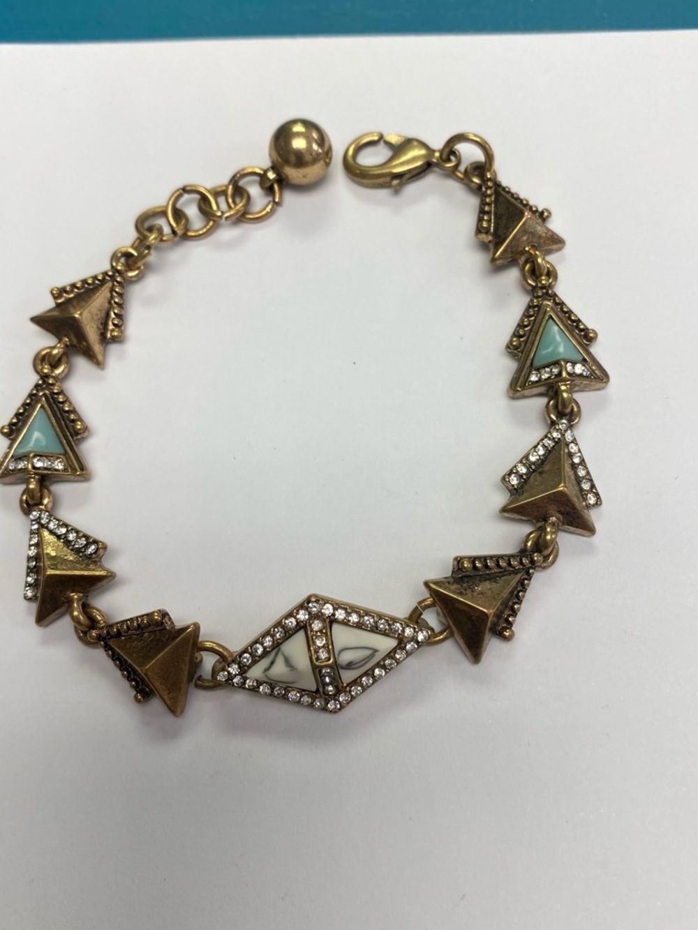 The Olivia antique Gold-Tone Pyramid Link Bracelet with Turquoise & White Accent